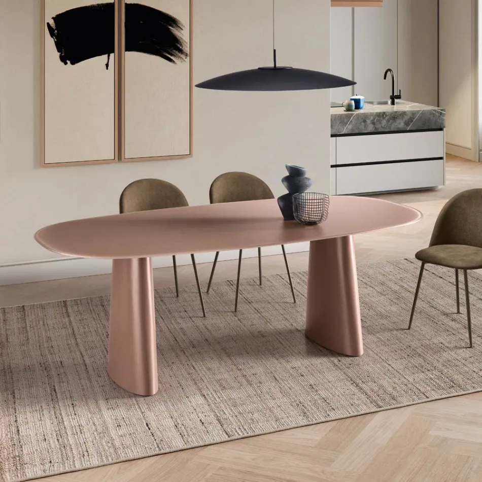 Table fixe pour dix personnes avec plateau en verre et piètement en MDF - Venia Viadurini