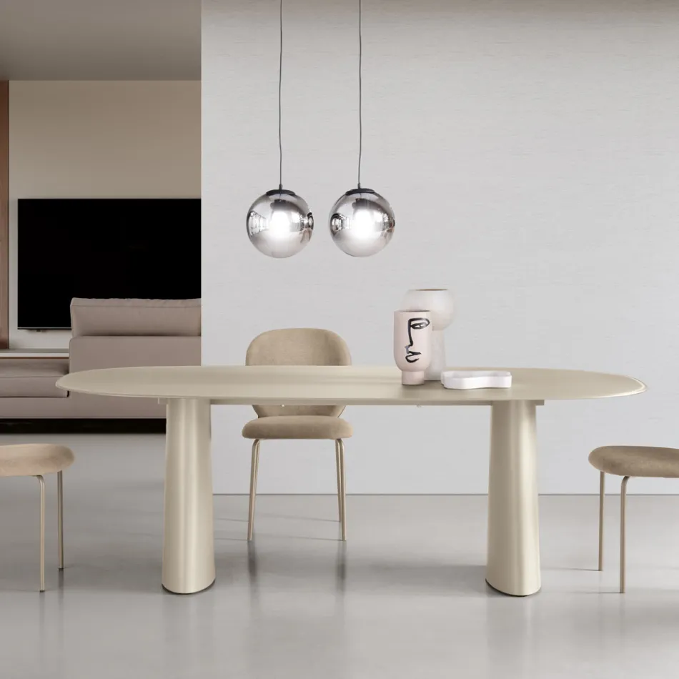 Table fixe pour dix personnes avec plateau en verre et piètement en MDF - Venia Viadurini