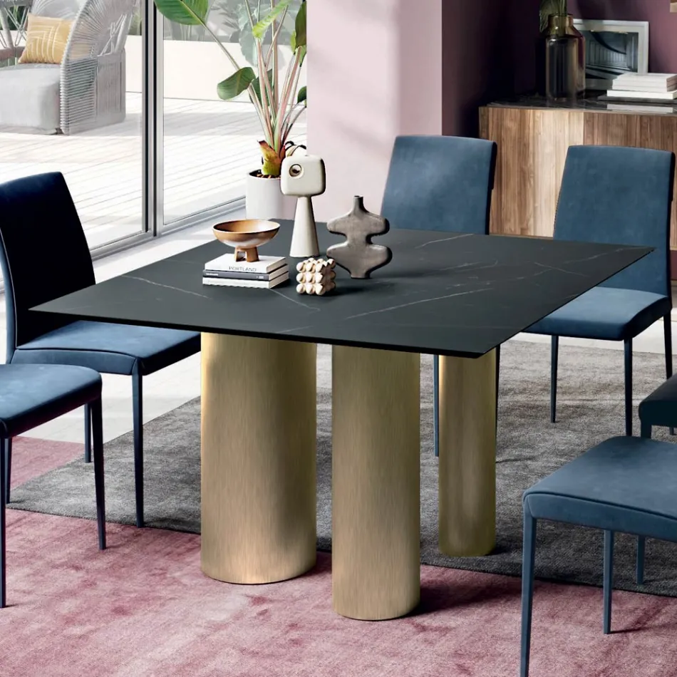 Table Carrée Fixe en Stratifié et Acier Fabriquée en Italie - Ciseaux Viadurini