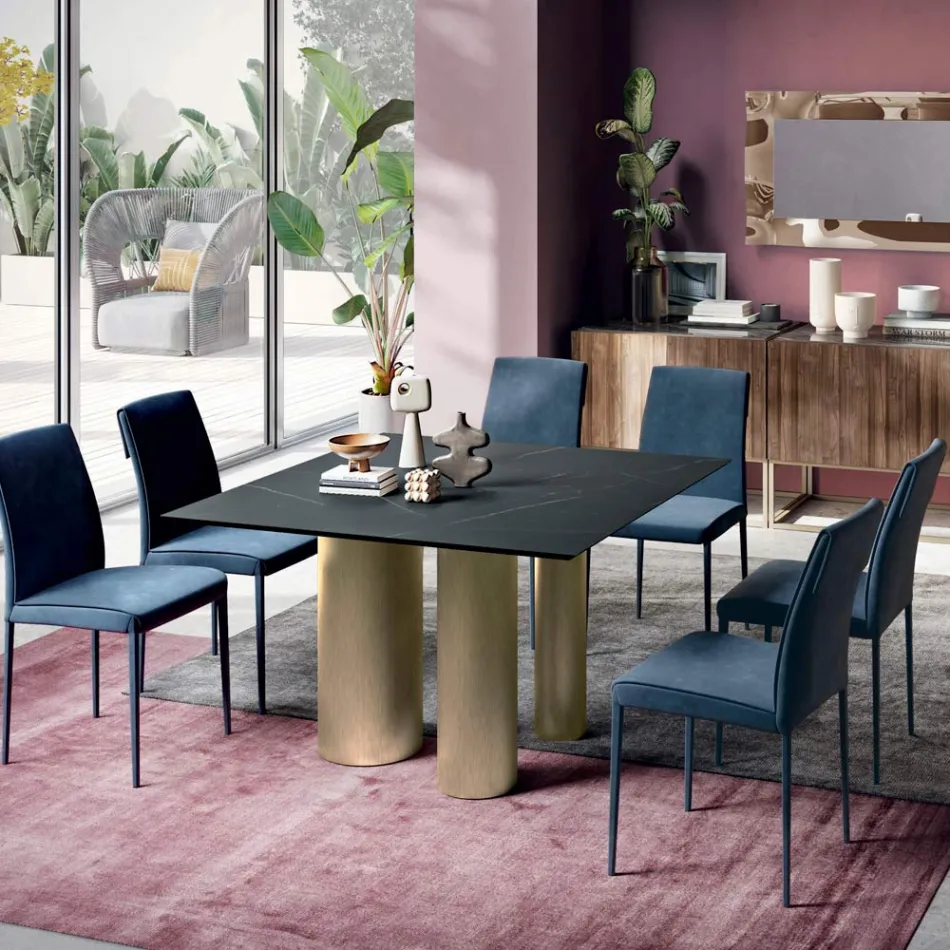 Table Carrée Fixe en Stratifié et Acier Fabriquée en Italie - Ciseaux Viadurini