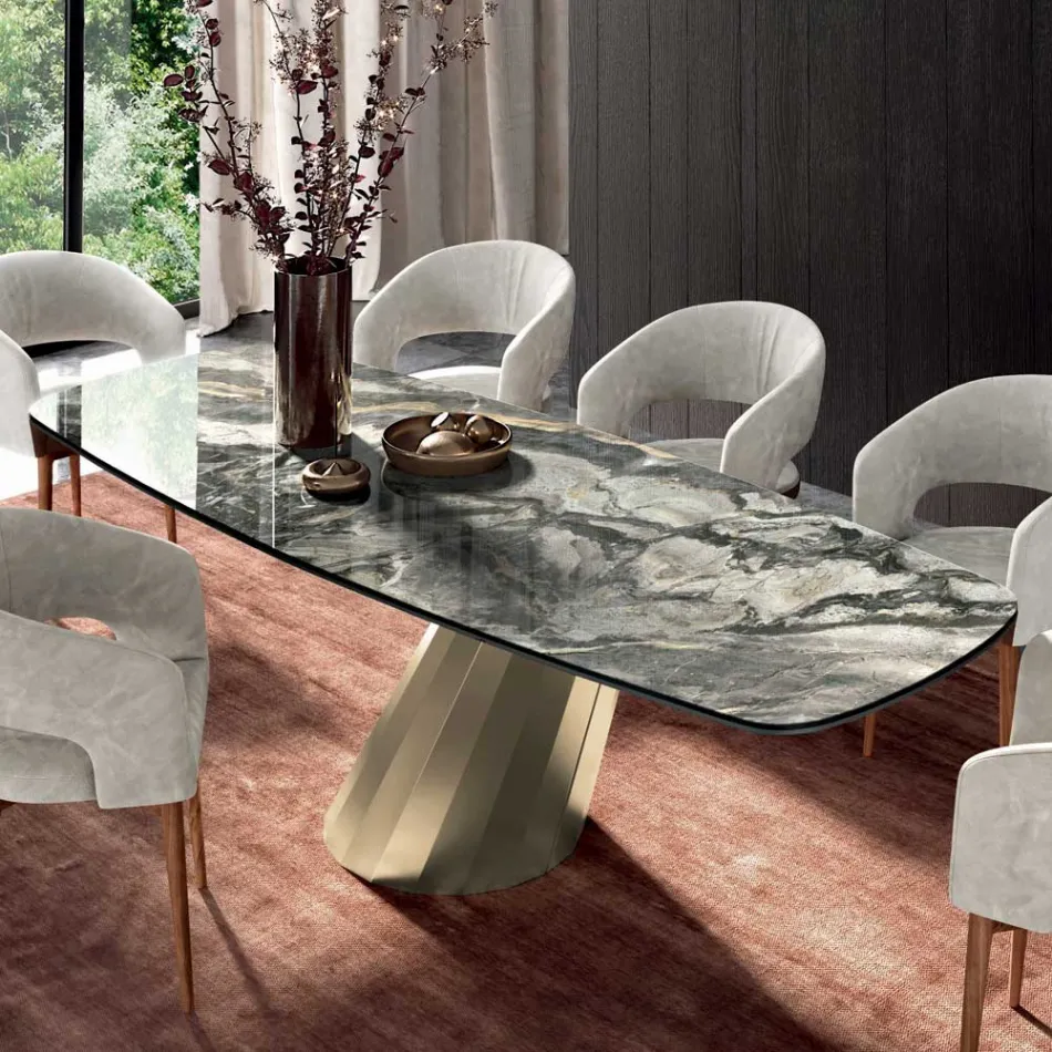 Table Rectangulaire Fixe en Acier et Céramique Made in Italy - Pantalon Viadurini