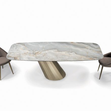 Table Rectangulaire Fixe en Acier et Céramique Made in Italy - Pantalon Viadurini