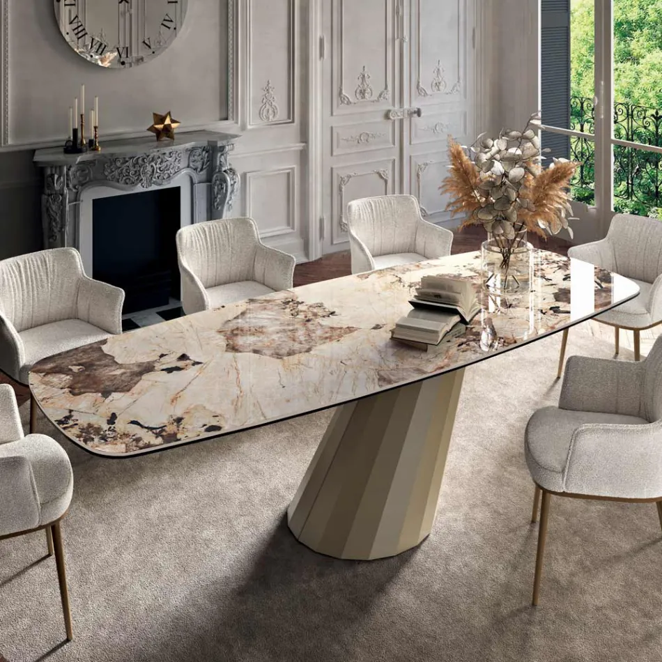 Table Rectangulaire Fixe en Acier et Céramique Made in Italy - Pantalon Viadurini