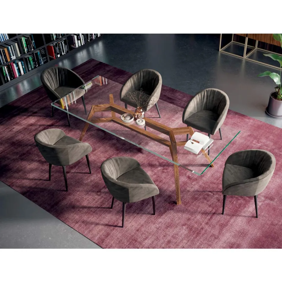 Table Rectangulaire Fixe en Verre Extra-clair et Frêne Fabriquée en Italie - Nord Viadurini