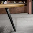 Table Ronde Fixe avec Plateau en Placage de Chêne et Base en Métal - Cyclamen Viadurini