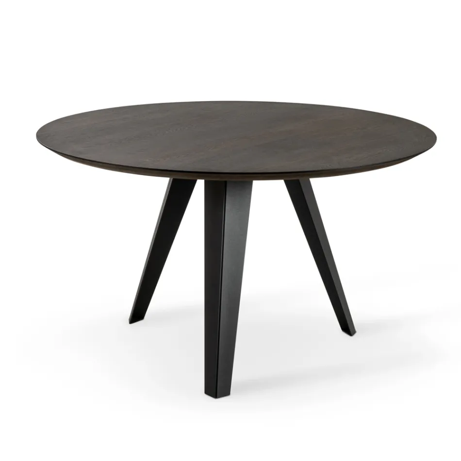 Table Ronde Fixe avec Plateau en Placage de Chêne et Base en Métal - Cyclamen Viadurini