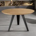 Table Ronde Fixe avec Plateau en Placage de Chêne et Base en Métal - Cyclamen Viadurini