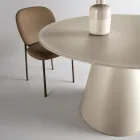 Table ronde fixe pour quatre personnes avec piètement en MDF et plateau en verre opaque - Lumen Viadurini