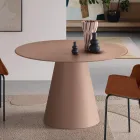 Table ronde fixe pour quatre personnes avec piètement en MDF et plateau en verre opaque - Lumen Viadurini