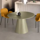 Table ronde fixe pour quatre personnes avec piètement en MDF et plateau en verre opaque - Lumen Viadurini