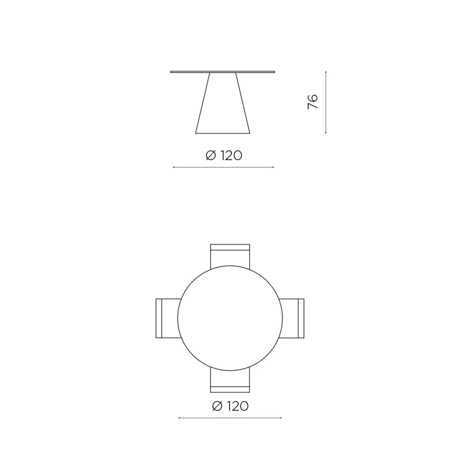 Table ronde fixe pour quatre personnes avec piètement en MDF et plateau en verre opaque - Lumen Viadurini