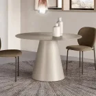 Table ronde fixe pour quatre personnes avec piètement en MDF et plateau en verre opaque - Lumen Viadurini
