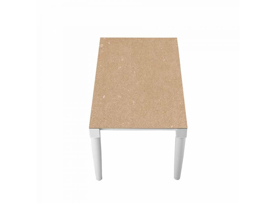 Table design 6 places en céramique et pieds en bois blanc - Claudiano Viadurini