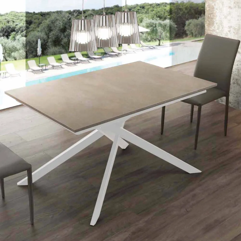 Table en bois Lecce extensible jusqu'à 190 cm avec base croisée Viadurini