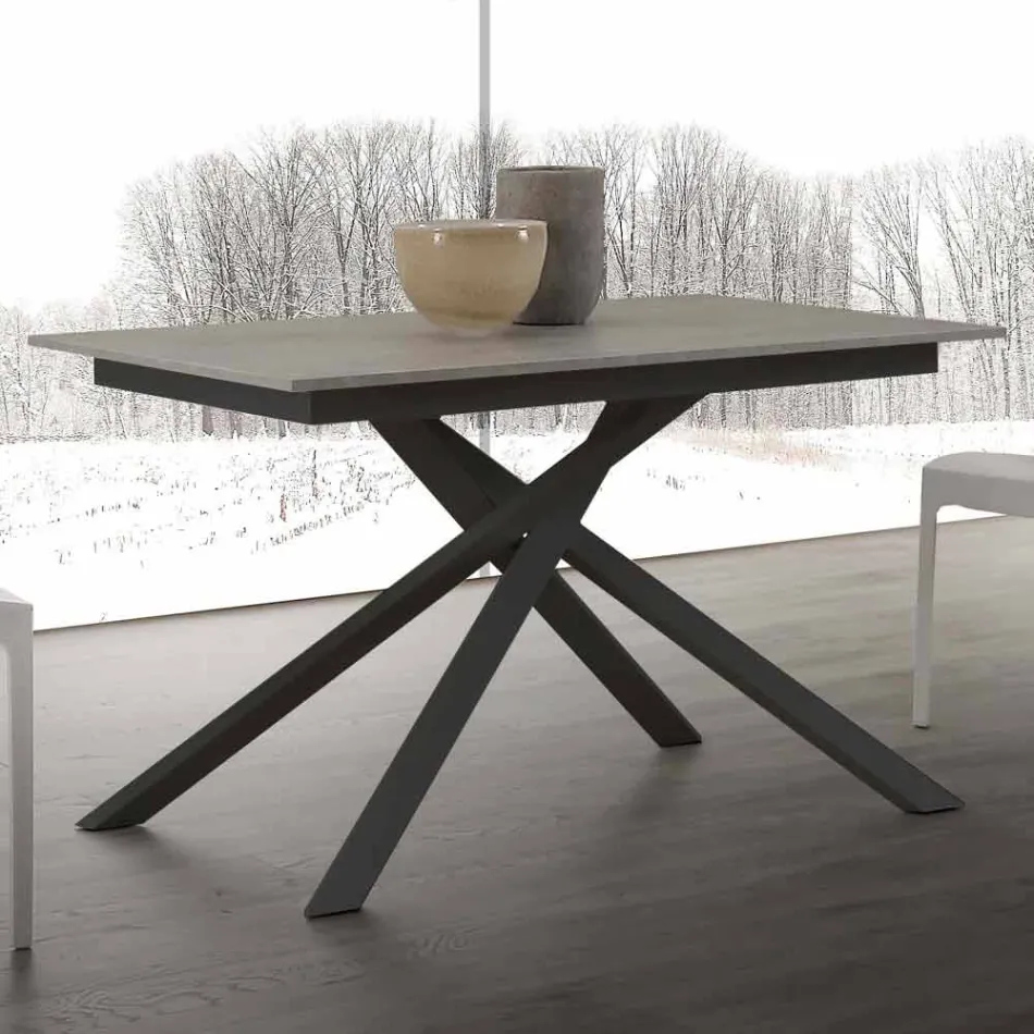 Table en bois Lecce extensible jusqu'à 190 cm avec base croisée Viadurini