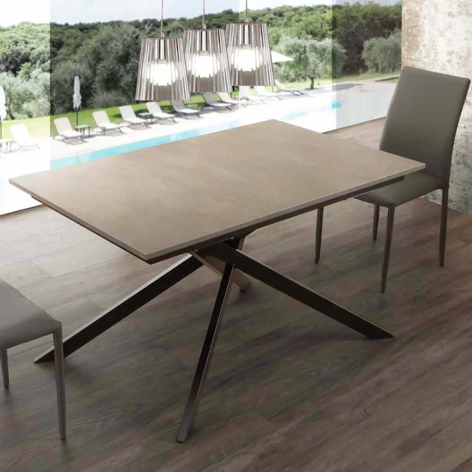 Table en bois Lecce extensible jusqu'à 190 cm avec base croisée Viadurini