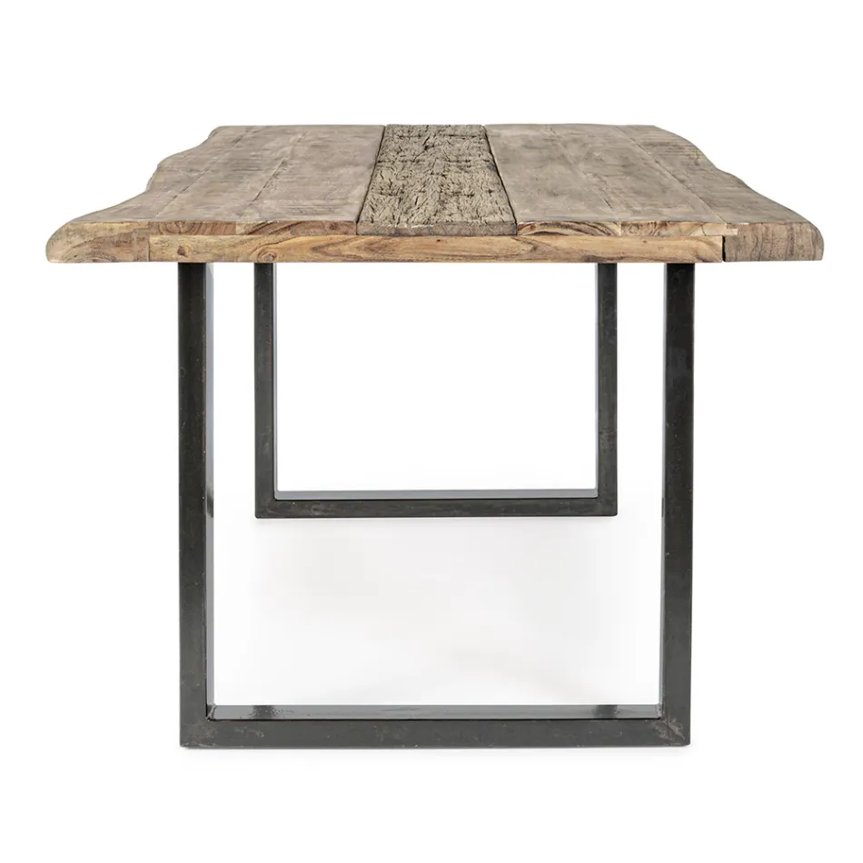 Table en bois d'acacia avec insert recyclé et acier Homemotion - Zalma Viadurini