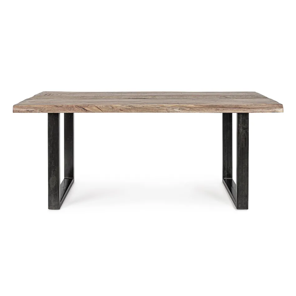 Table en bois d'acacia avec insert recyclé et acier Homemotion - Zalma Viadurini