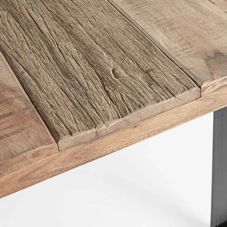 Table en bois d'acacia avec insert recyclé et acier Homemotion - Zalma Viadurini