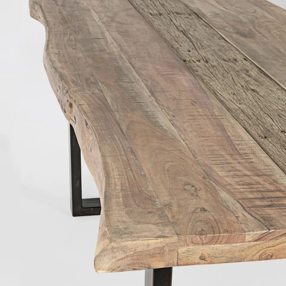 Table en bois d'acacia avec insert recyclé et acier Homemotion - Zalma Viadurini