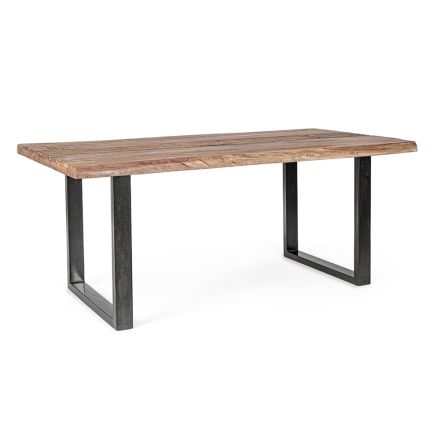Table en bois d'acacia avec insert recyclé et acier Homemotion - Zalma Viadurini