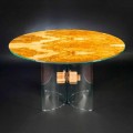Table ronde en bois d'olivier et verre Portofino