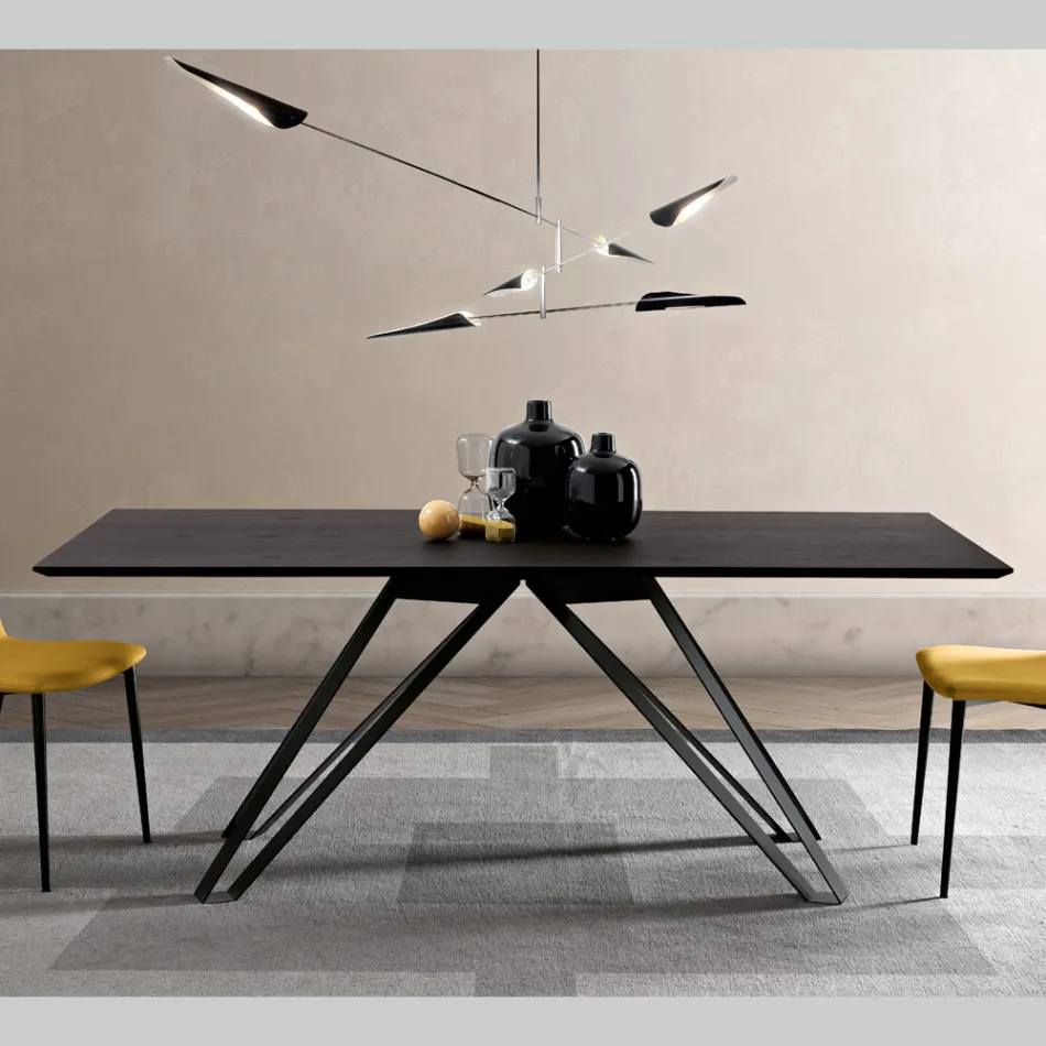 Table en placage de frêne anthracite et métal Made in Italy - Meluso Viadurini