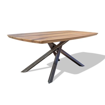 Table en bois de noyer massif avec base en métal et bord incliné - Nora Viadurini