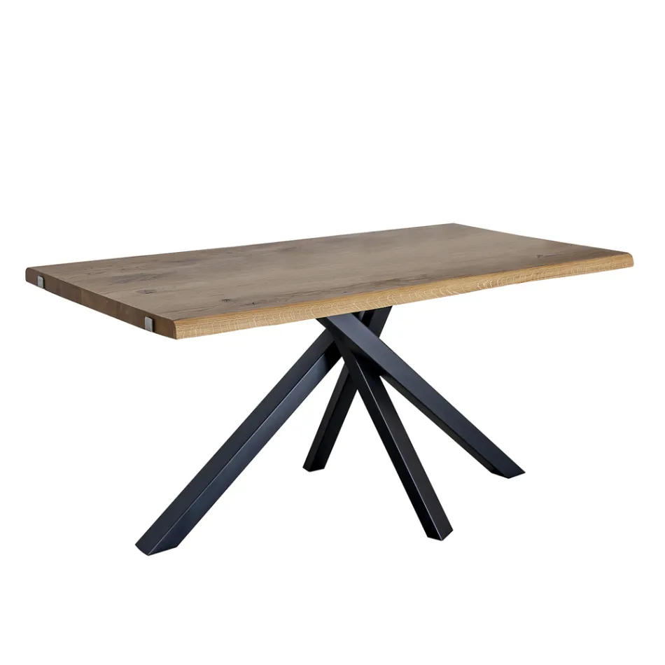 Table en chêne noué avec base en métal Made in Italy - Sebastiano Viadurini