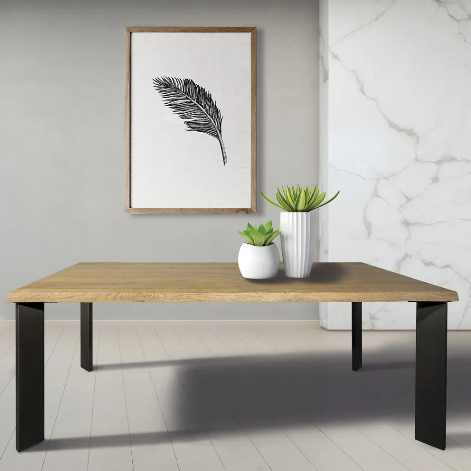 Table en chêne noué Masellato et pieds en métal Made in Italy - Vicente Viadurini