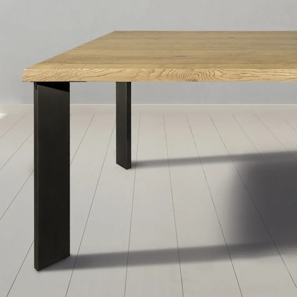 Table en chêne noué Masellato et pieds en métal Made in Italy - Vicente Viadurini