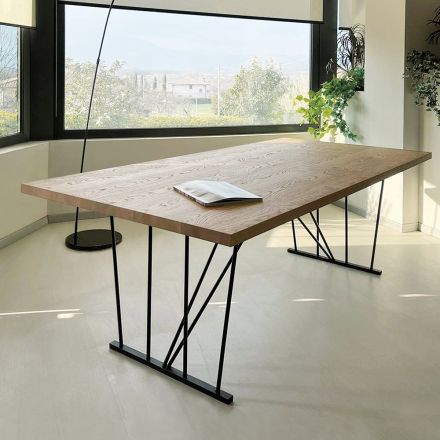 Table carrée en chêne noué et base en métal Made in Italy - Consuelo Viadurini