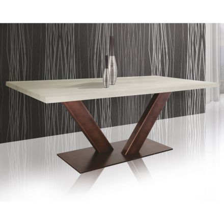 Table en Chêne Plaqué avec Bordure Feuille Carrée et Métal Made in Italy - Riad Viadurini