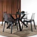 Table en verre et bois massif gris graphite Burgos, de design moderne