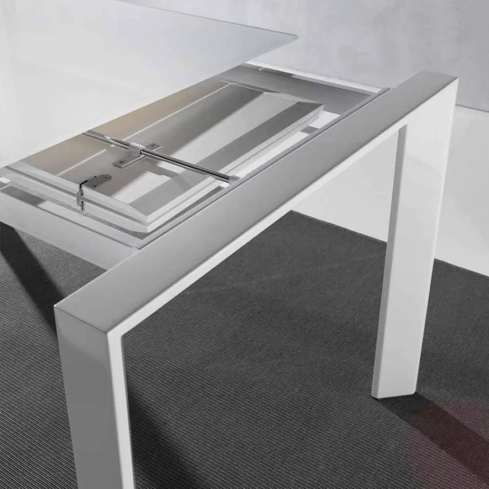 Table extensible en verre trempé avec une seule extension de livre Phoenix Viadurini