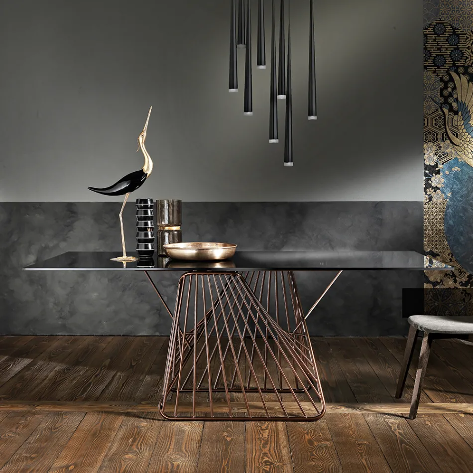 Table en verre trempé de design moderne fait en Italie, Mitia Viadurini