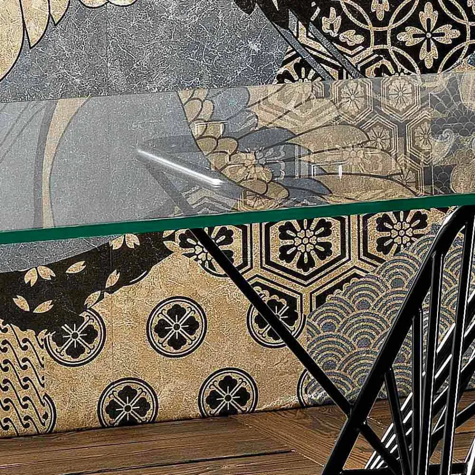 Table en verre trempé de conception moderne fabriquée en Italie, Mitia Viadurini