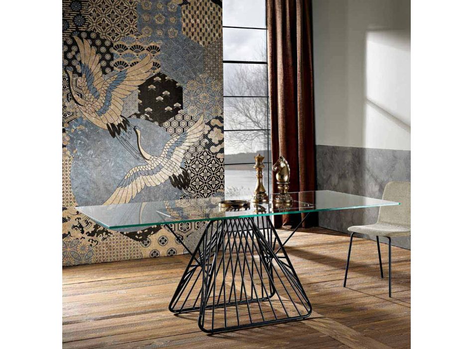 Table en verre trempé de conception moderne fabriquée en Italie, Mitia Viadurini