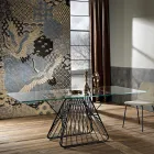 Table en verre trempé de design moderne fait en Italie, Mitia Viadurini