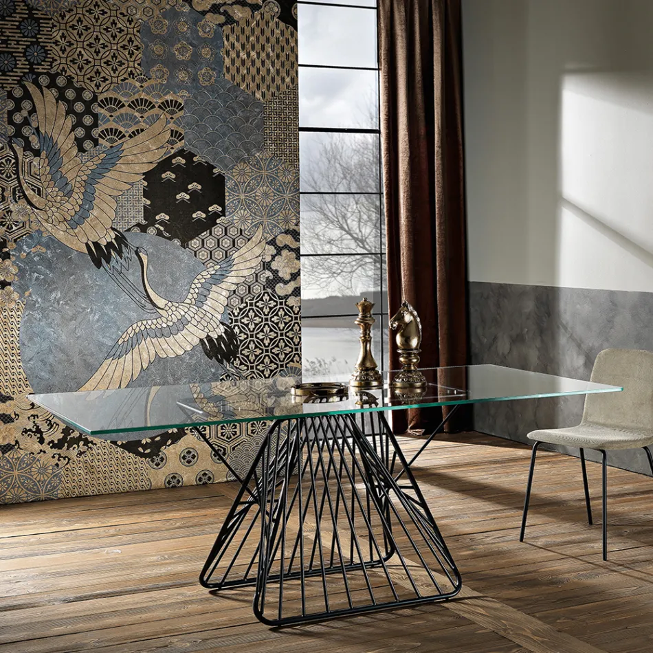 Table en verre trempé de design moderne fait en Italie, Mitia Viadurini