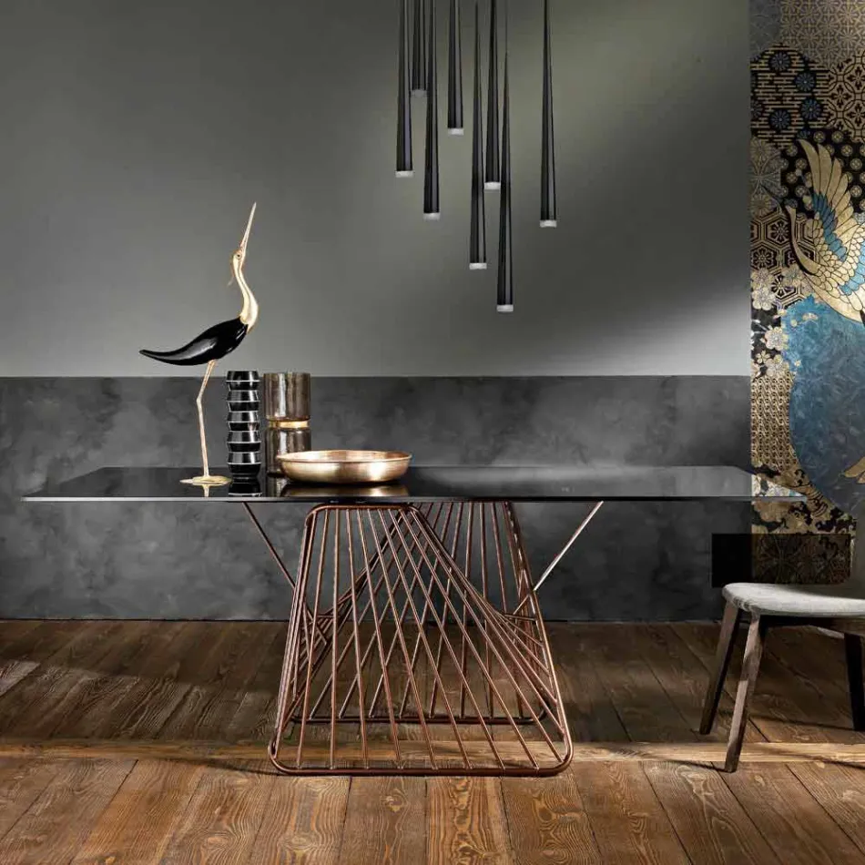 Table en verre trempé de conception moderne fabriquée en Italie, Mitia Viadurini