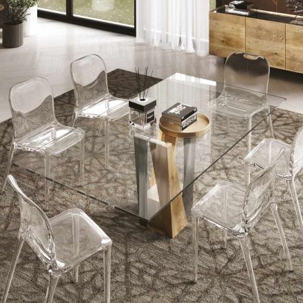 Table Living en Cristal avec Base en Bois et Métal Made in Italy - Dementor Viadurini