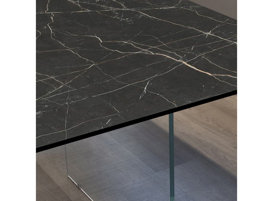 Table de salon en HPL avec base en cristal trempé Made in Italy - Noelia Viadurini