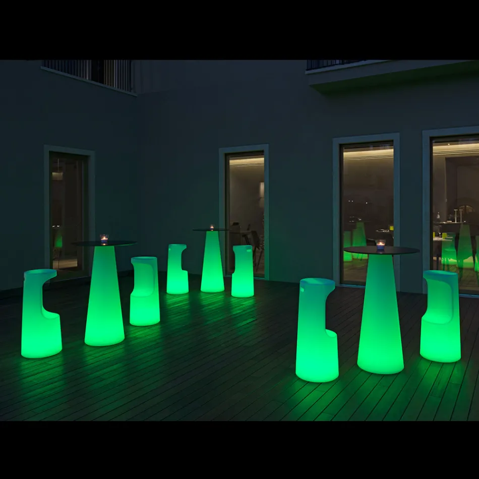 Table haute lumineuse d'extérieur avec LED en Hpl et polyéthylène fabriquée en Italie - Forlina Viadurini