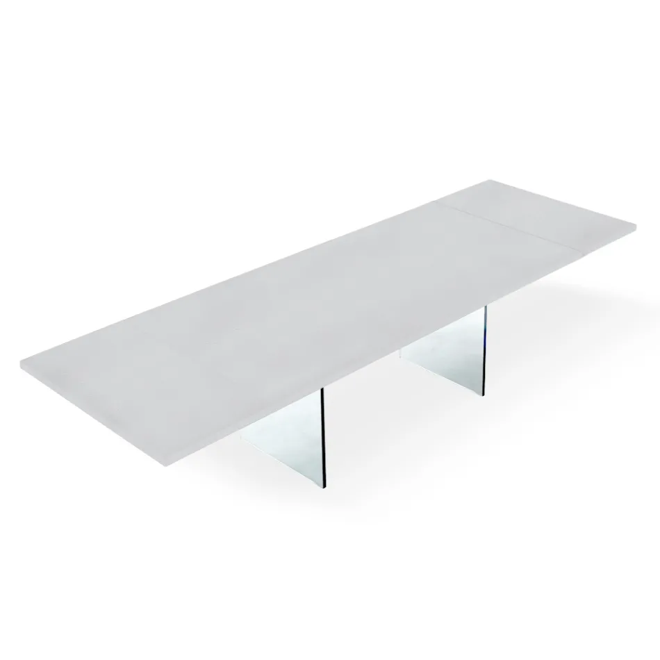 Table moderne extensible jusqu'à 300 cm en stratifié et verre fabriquée en Italie - Tear Viadurini