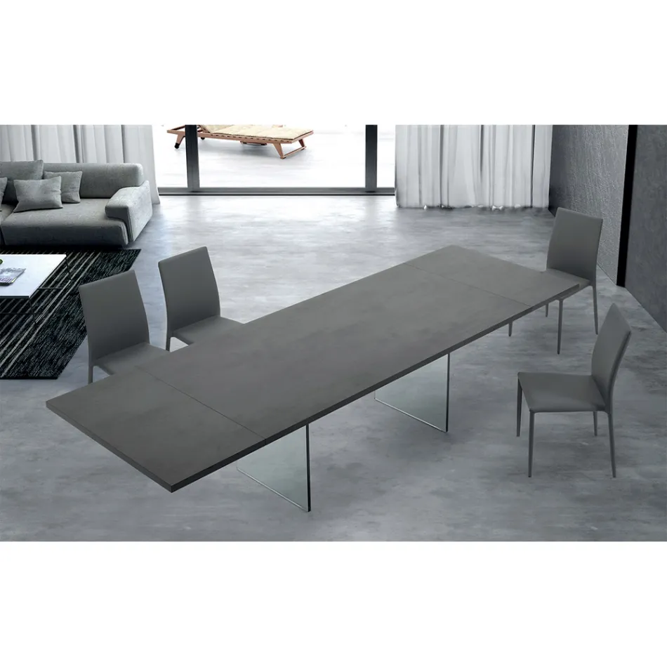 Table moderne extensible jusqu'à 300 cm en stratifié et verre fabriquée en Italie - Tear Viadurini