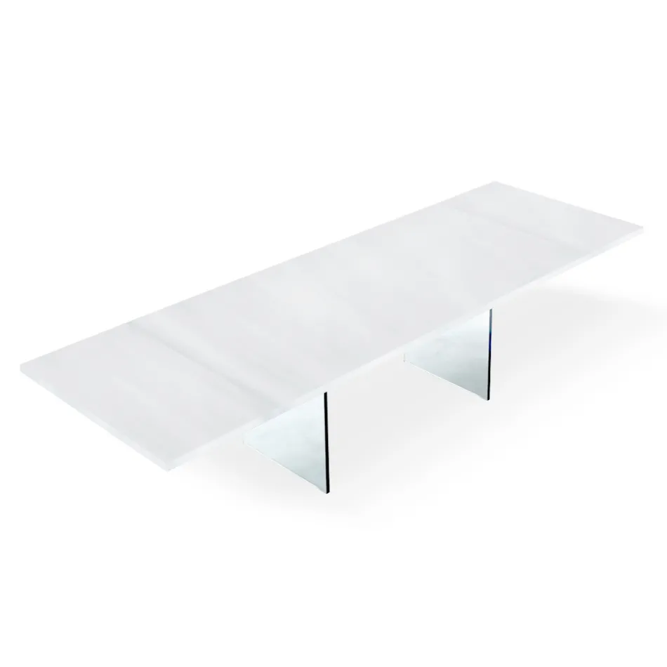 Table moderne extensible jusqu'à 300 cm en stratifié et verre fabriquée en Italie - Tear Viadurini