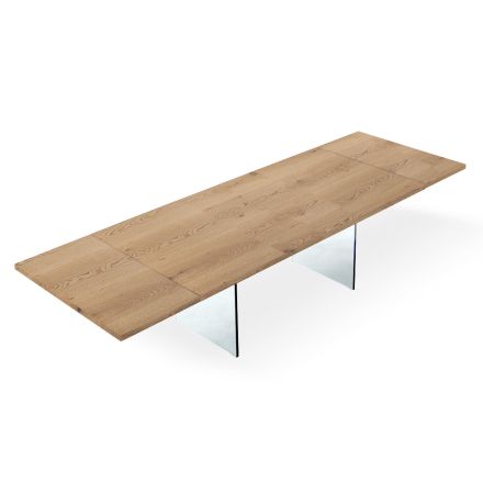 Table moderne extensible jusqu'à 300 cm en stratifié et verre fabriquée en Italie - Tear Viadurini