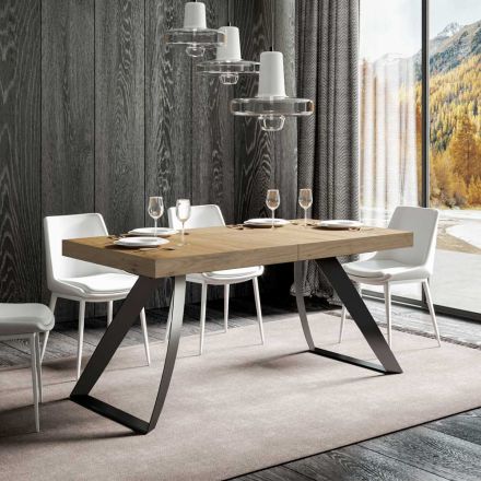 Table extensible moderne jusqu'à 440 cm en fer et bois fabriquée en Italie - Valle Viadurini