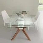 Table extensible moderne en acier inoxydable et verre trempé Kentucky Viadurini